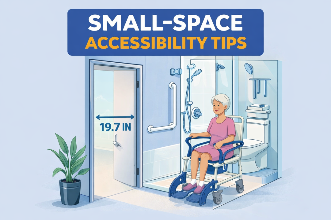 Sidekick Ultralight Shower Chair in a compact modern apartment bathroom