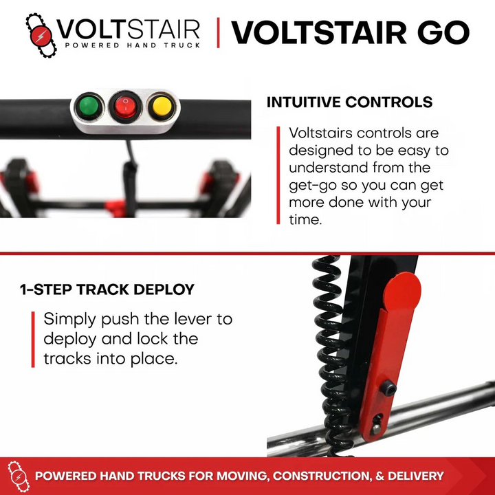 Compact Voltstair Go stair dolly with aluminum frame and rubber tracks