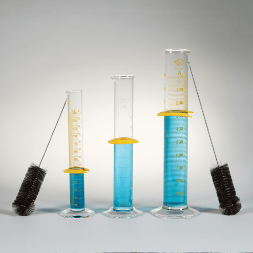 glass graduated cylinder with enamel graduations and wide base