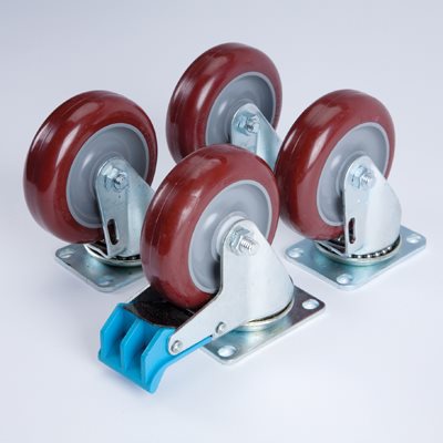Caster Set – 5? Polyurethane Wheels with Directional Lock, Swivel, and Brake