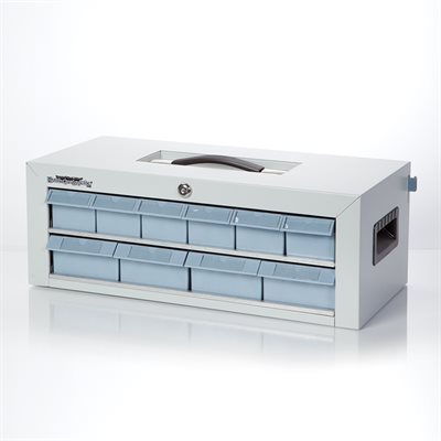 Waterloo 2-tier locking cassette with steel frame and top handle for secure bin storage, 20x8x10 size