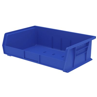 Super Tough Akro Bin 16.5x5x11 in blue, durable stackable storage container