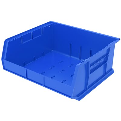 Akro Bin 16.5x7x15 industrial blue storage bin with label slot, reinforced sides, and stackable design for medical or warehouse use