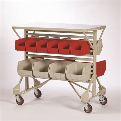 Bin cart with steel worktop and swivel casters, 38.5x36.5x24 mobile workstation