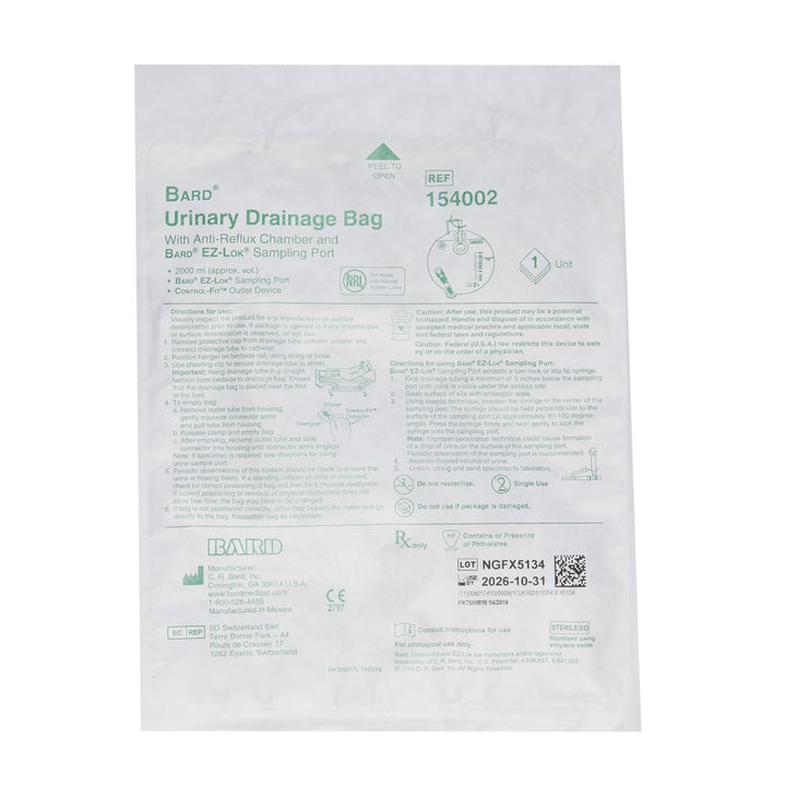 Urinary Drain Bag Bard® Anti-Reflux Valve Sterile 2000 mL Vinyl
