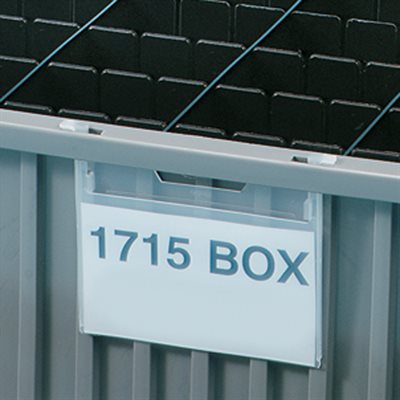Clear plastic label holder for divider boxes, fits 3x5 inch cards
