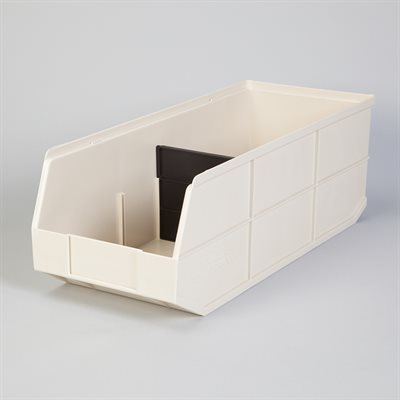 Big Beige Bin 8x7x20.5 inches, stackable heavy-duty storage bin with divider for medical or lab shelving