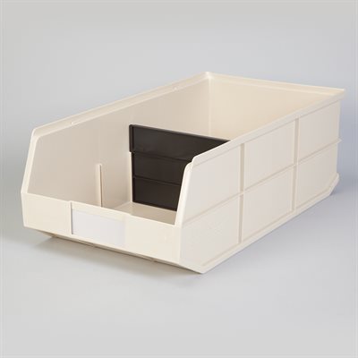 Big Beige Bin 11x7x20.5 inches, heavy-duty stackable storage bin with divider for standard 18-inch deep shelving