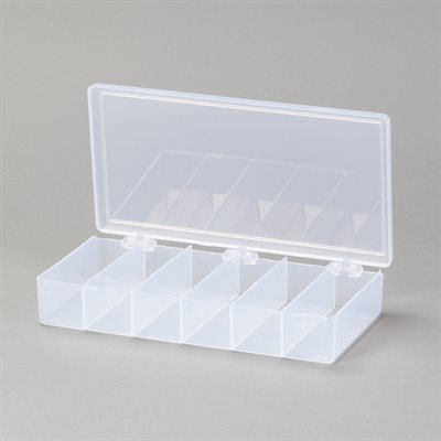 8x1x4.5 plastic utility box with 6 stationary compartments