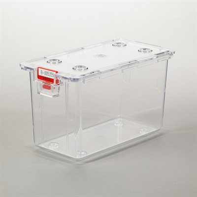 Tamper-evident 7x4x4 storage box with clear sliding lid