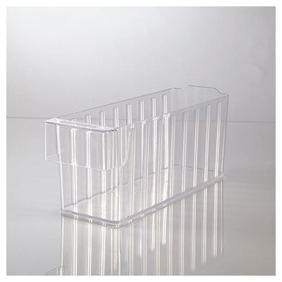 Compact clear supply drawer measuring 3.75 inches wide, stackable and ideal for organizing supplies