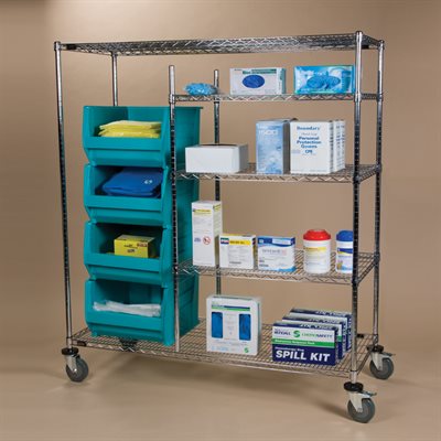 Storage Transport Cart – Chrome Wire, 5 Shelves, 600 lb Capacity