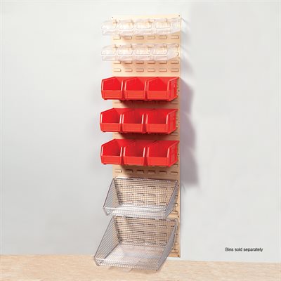 Tall louvered bin panel 18x61 inches for vertical wall storage of medical and supply bins