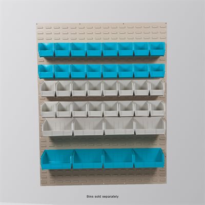 Oversized 48x61 inch louvered bin panel for wall-mounted storage of medical and industrial bins