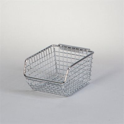 Small 4x3x5 chrome wire mesh bin with open top for cleanroom use