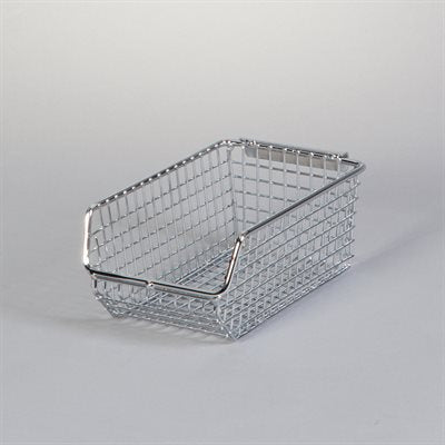 Chrome wire mesh bin 4x3x7 with open top, designed for cleanroom storage