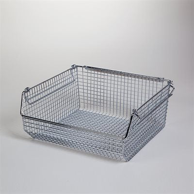 Wire Mesh Stack and Hang Bin 12x5x11 – chrome wire mesh bin for cleanrooms, size 12x5x11