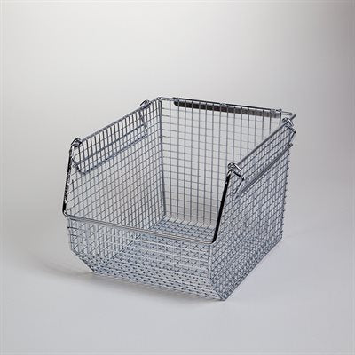 Wire Mesh Stack and Hang Bin 9x7x10.5 with nickel-chrome finish and open hopper design