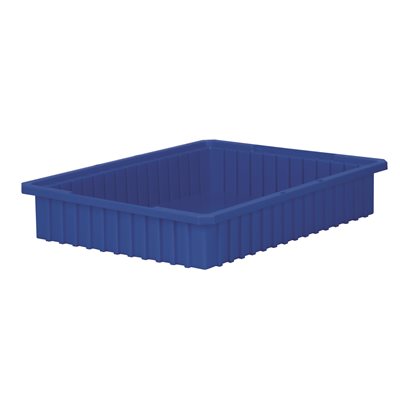 Blue divider storage box 22x4x17 inches with recessed stacking edges and smooth interior