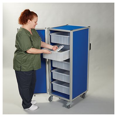Supply Transport Cart with 5 Clear Divider Boxes and Digital Lock – 20?W x 55?H