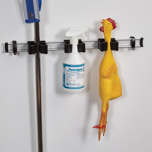 Toolflex One storage rail with holders for cleaning accessories