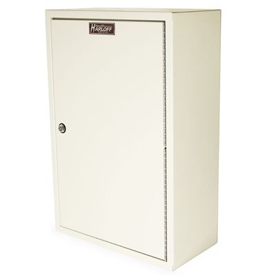 Open view showing dual locking doors and interior shelving of narcotics cabinet