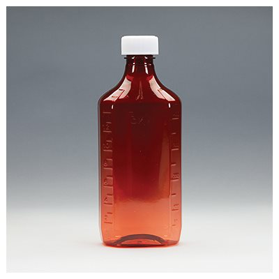 Buy AMBER PLASTIC OVAL MEDICINE BOTTLES W / CAPS, 16 OZ. 50 / CS