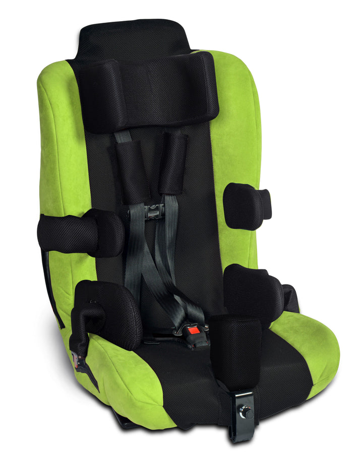 Back view of the Spirit™ Car Seat showing harness height slots and breathable mesh fabric.