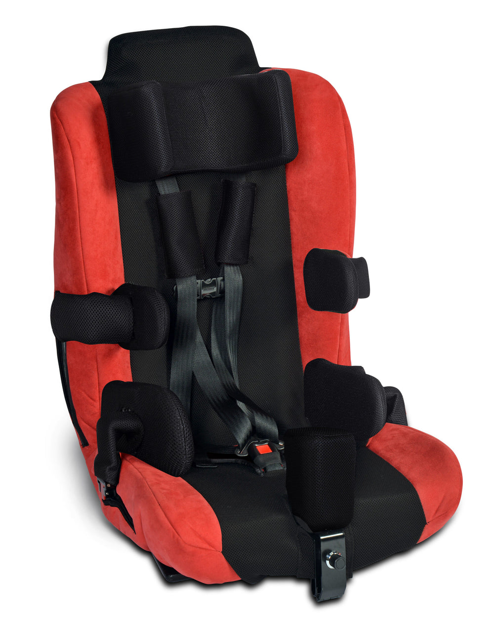 Spirit + Car Seat with swing-away hip and trunk supports, shown in Speedway Gray fabric.