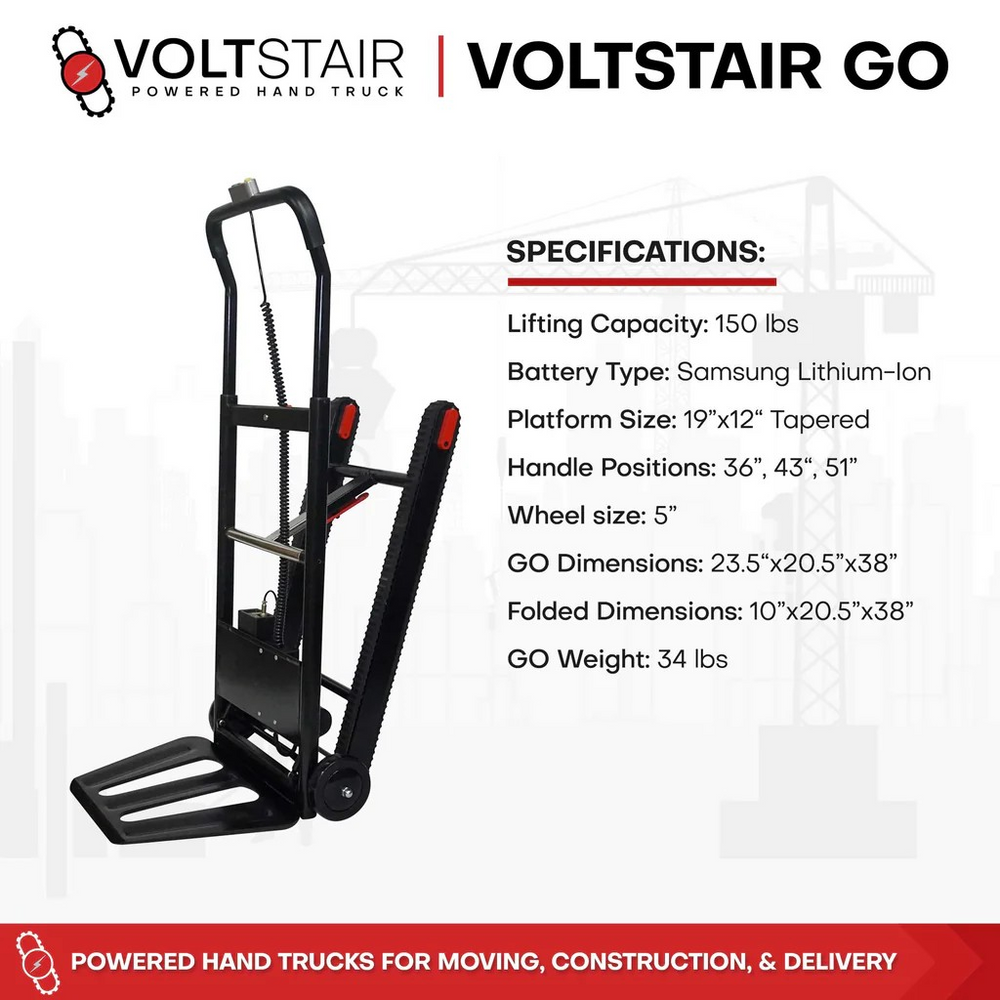 Voltstair GO electric dolly climbing stairs with a box