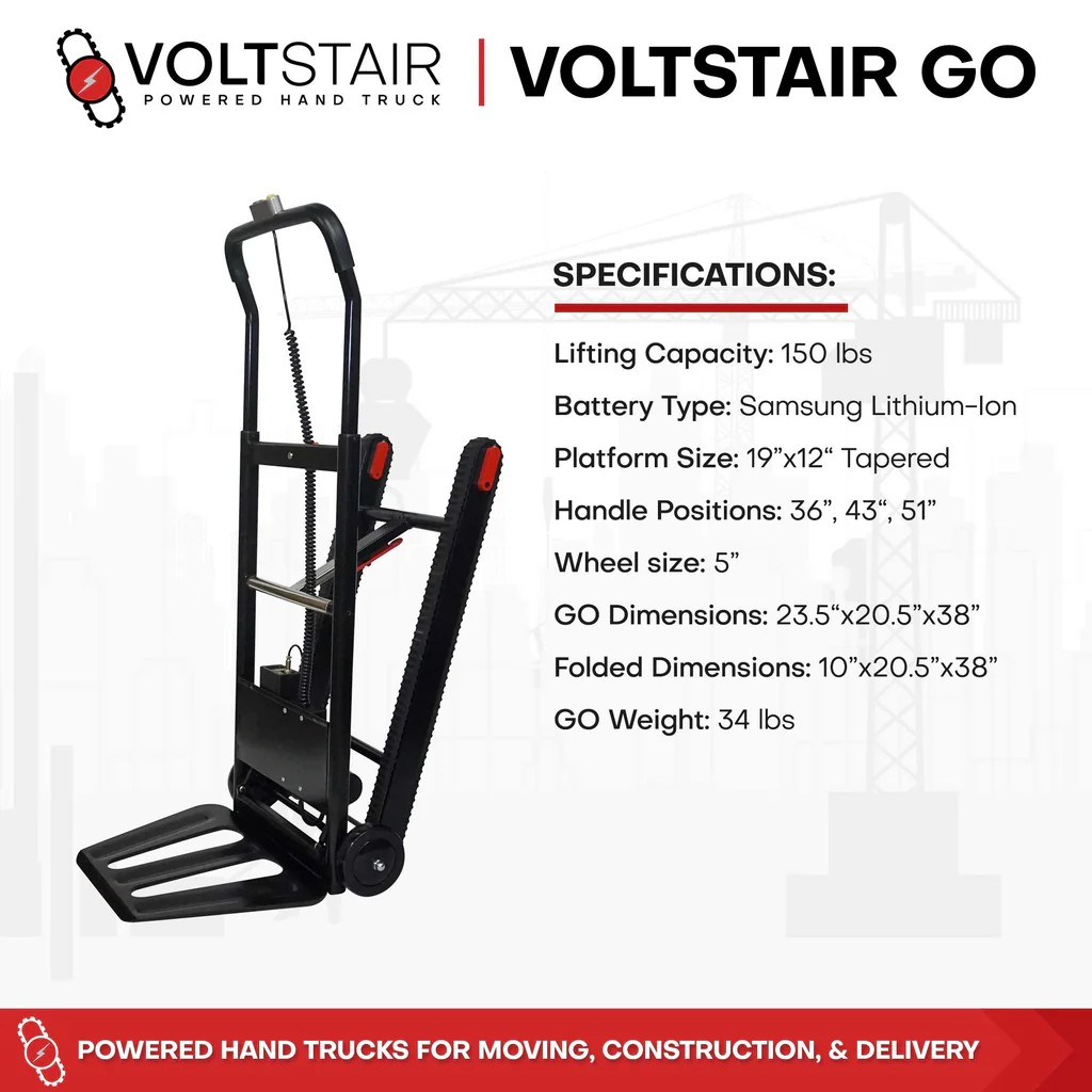 Voltstair Go transporting small appliance upstairs with 150 lb weight capacity