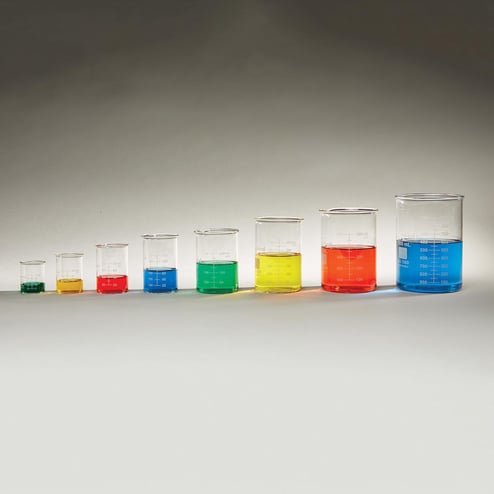 250mL graduated glass beaker with white enamel markings and spout