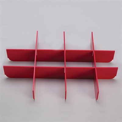 Crash cart box divider set with 2 long and 3 short interlocking plastic dividers