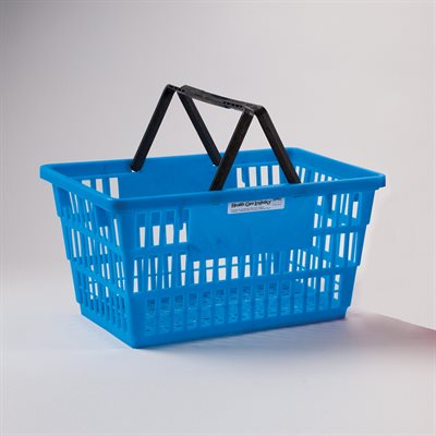 Small 17x9x12 medical tote basket in blue, with stackable and portable design