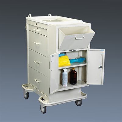 Punch Card Medication Cart with Locking Side Cabinet – Steel, 4 Drawers