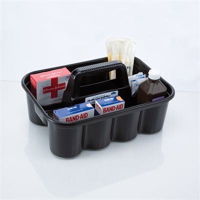 Durable 15x5x11 inch medical carry caddy with two compartments and handle
