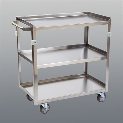 Stainless Steel Utility Cart – 3 Shelves, Roll-Stop Edges, 600 lb Capacity