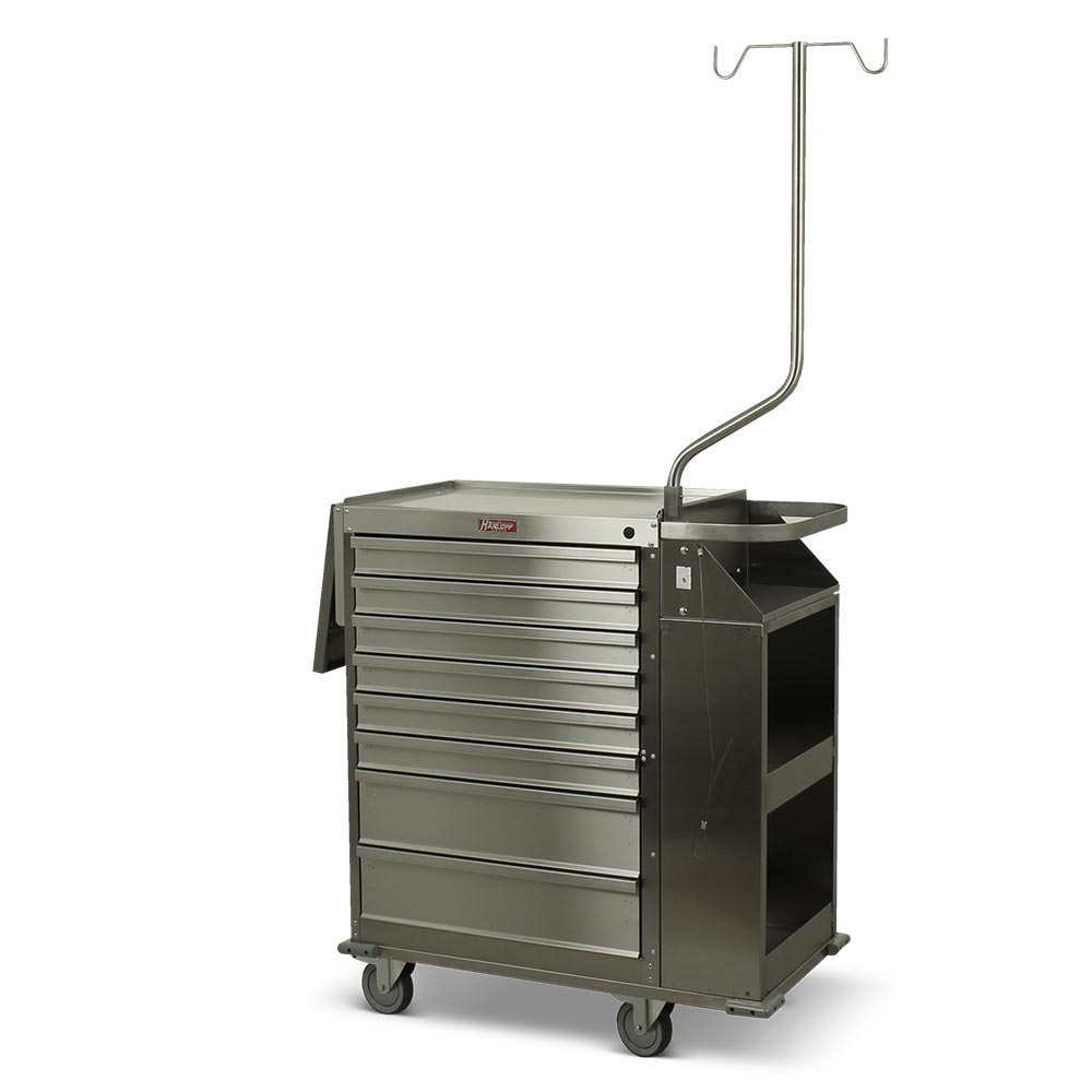 6025 Cast Cart with eight drawers, stainless steel construction, pump pole, and orthopedic casting accessories.