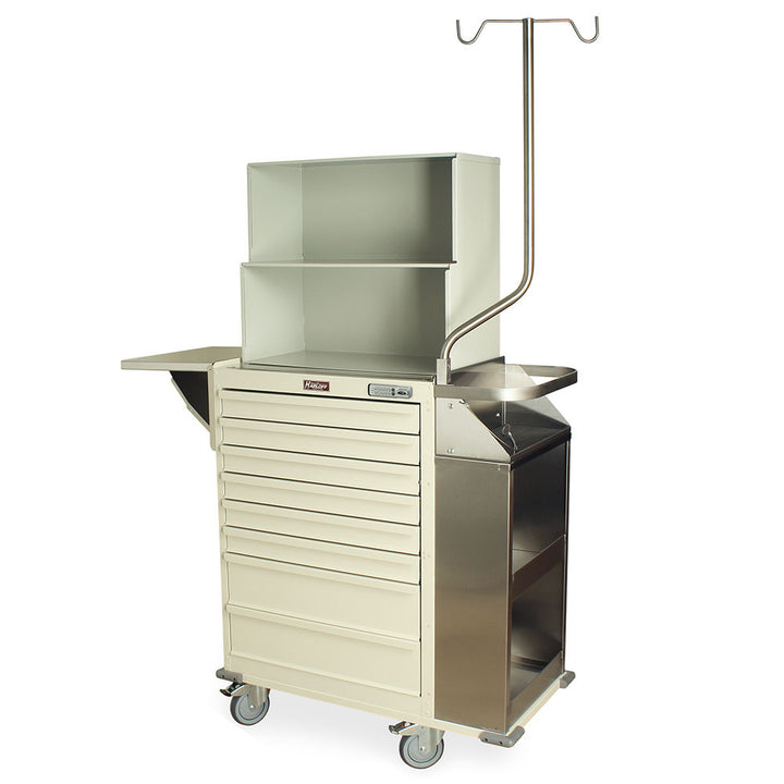 Cast cart top compartment organizer attached to Harloff cast cart in cream finish