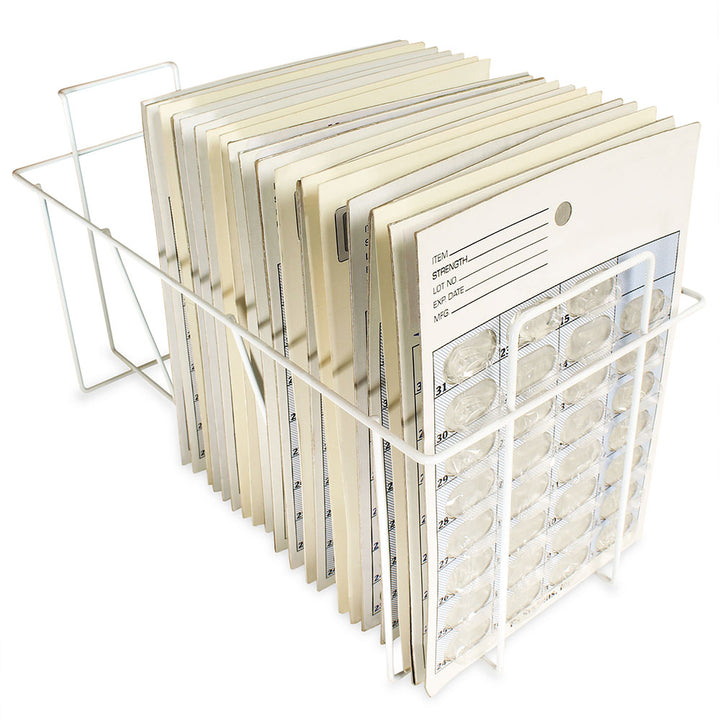 Wire exchange basket for punch card medication cart with punch cards