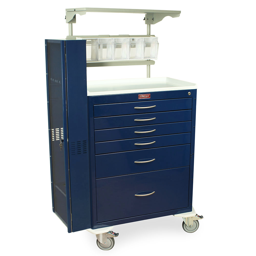 Side mounted intubation scope cabinet attached to anesthesia cart