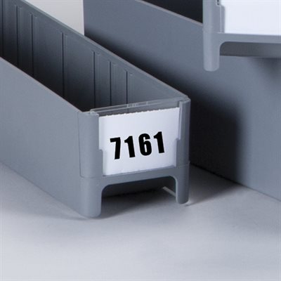 Fanfolded bin labels for Akro bins 1300, 5300, 5301, and 5311-01, made of white cardstock