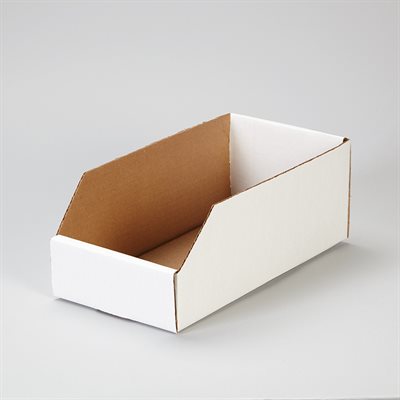 Cardboard shelf caddy 6x4.5x12 inches with write-on panel, recyclable storage bin