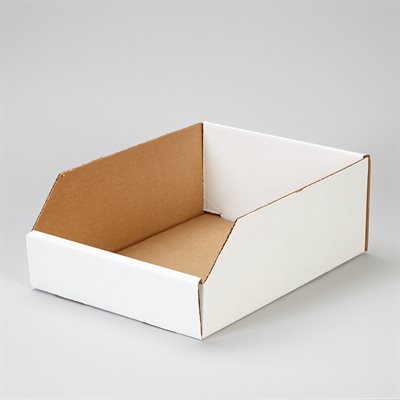 Corrugated cardboard shelf caddy bin 9x4.5x12 inches, flat-packed and recyclable