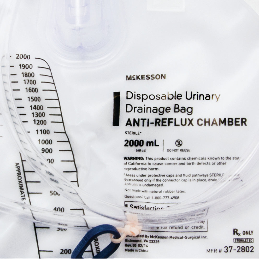 Urinary Drain Bag McKesson Anti-Reflux Valve Sterile 2000 mL Vinyl