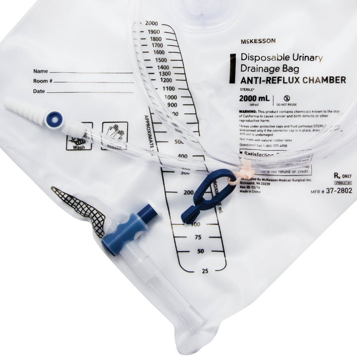 Urinary Drain Bag McKesson Anti-Reflux Valve Sterile 2000 mL Vinyl