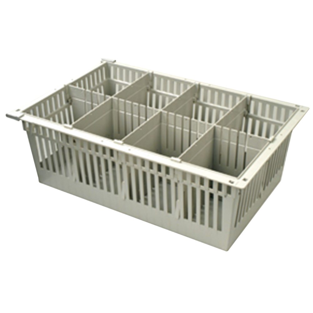 8-inch beige MedStor Max tray with one long and three short dividers forming eight compartments