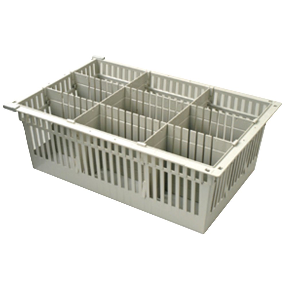 8-inch beige MedStor Max tray with two long and two short dividers forming nine compartments