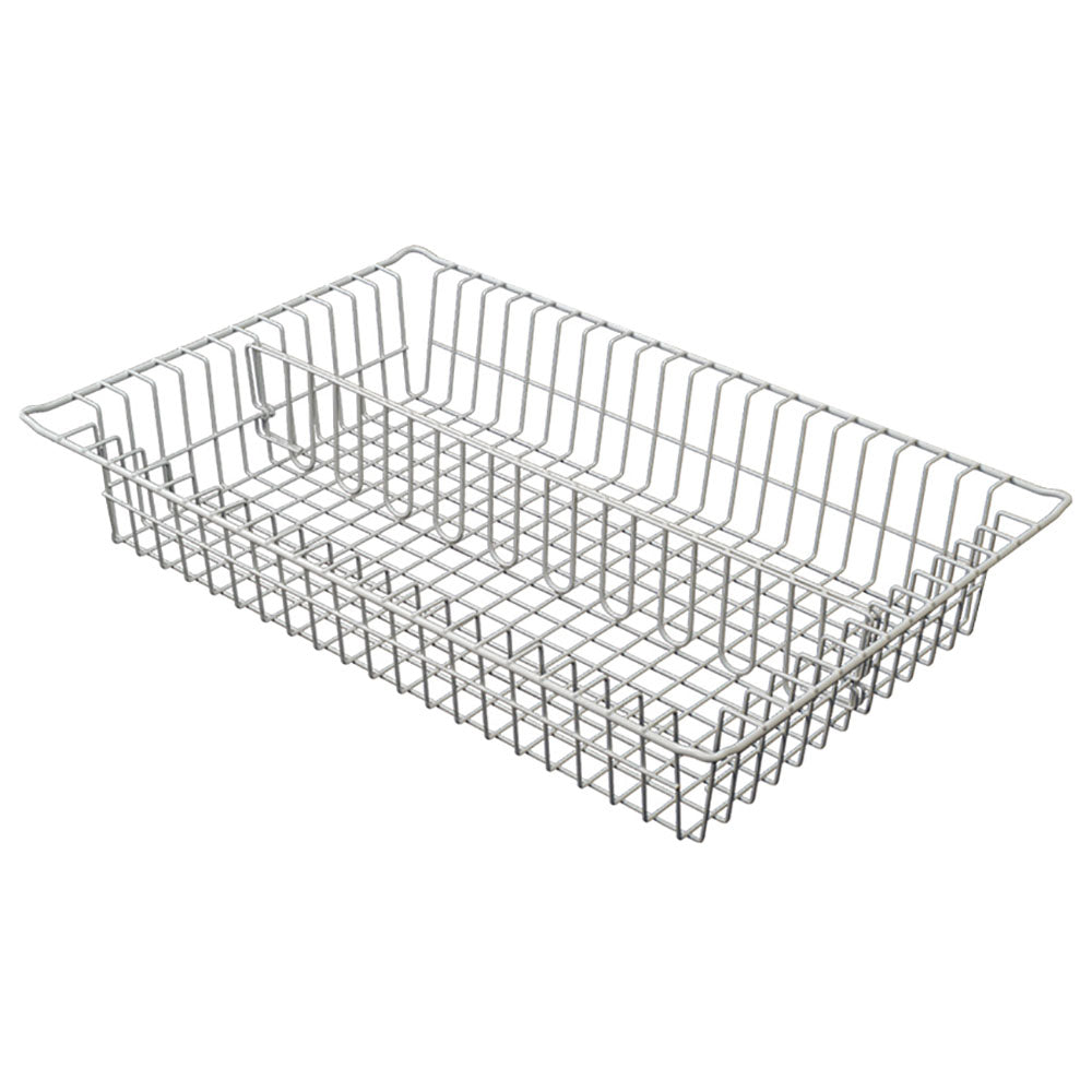 3-inch white MedStor Max wire basket with built-in long divider creating two organized storage sections