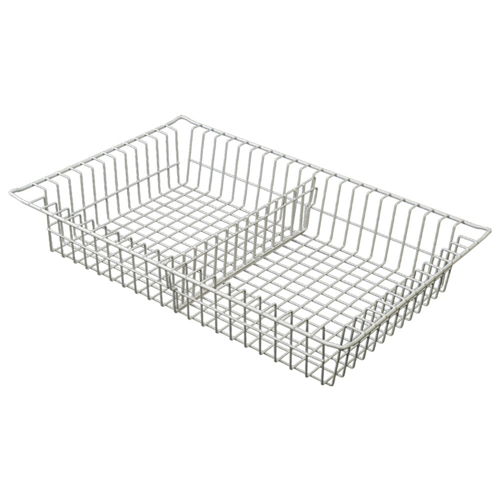 3-inch white MedStor Max wire basket with short divider splitting width for organized supply storage